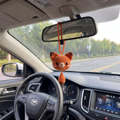 Handmade Crochet Fox Rearview Mirror Charm for Car Lovers