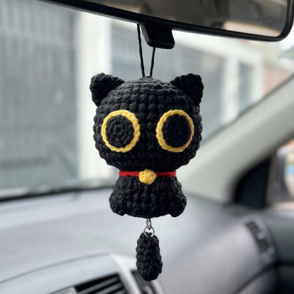 Handmade Crochet Cat Charm for Car Rearview Mirror