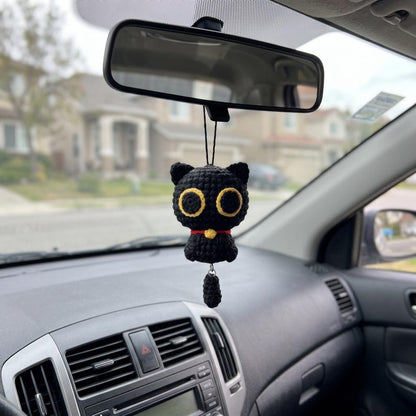 Handmade Crochet Cat Charm for Car Rearview Mirror