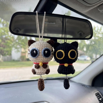 Handmade Crochet Cat Charm for Car Rearview Mirror