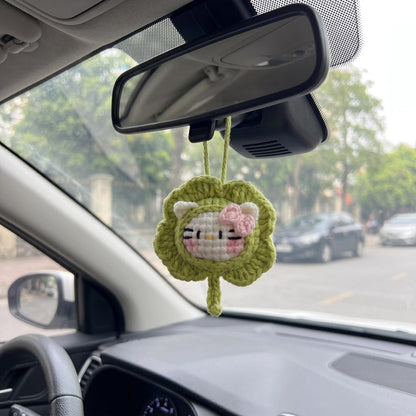 Handmade Kawaii Cat Car Charm — Cute Crochet Rearview Mirror Hanging
