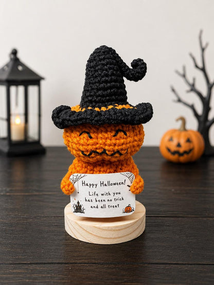 Crochet Pumpkin Witch Halloween Doll | Positive Message Desk Decor, Spooky Couple Gift, Funny Halloween Gift, Cute Halloween Decor