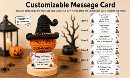Crochet Pumpkin Witch Halloween Doll | Positive Message Desk Decor, Spooky Couple Gift, Funny Halloween Gift, Cute Halloween Decor