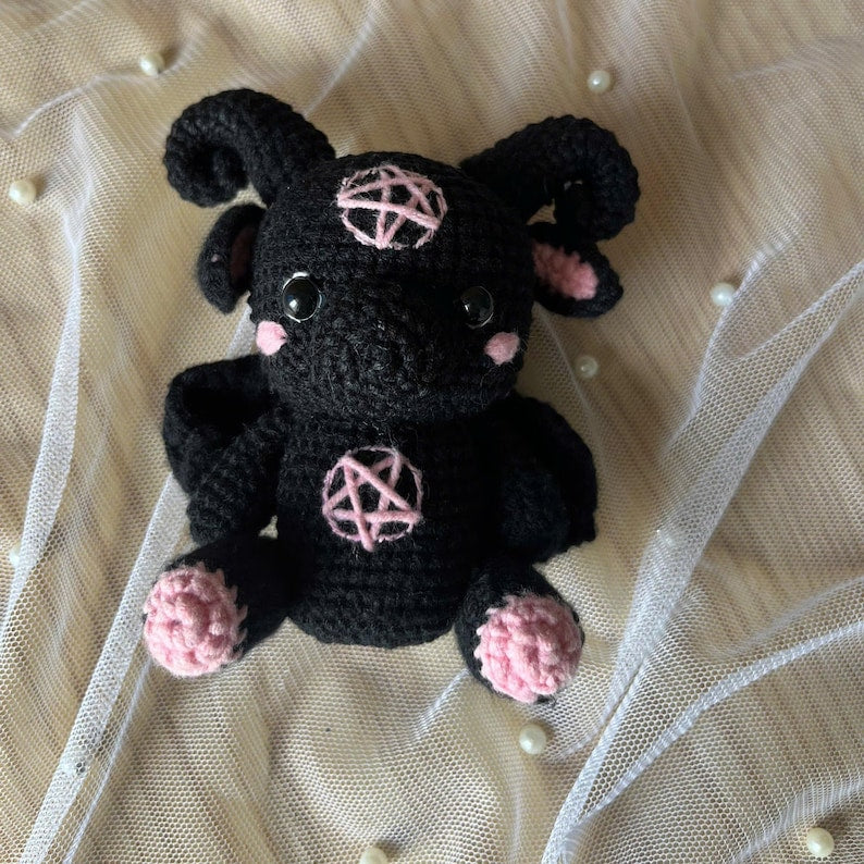 Handmade Gothic Ram Amigurumi — Dark Kawaii Witchy Crochet Plushie
