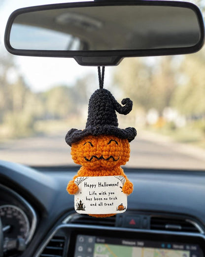 Crochet Pumpkin Witch Halloween Doll | Positive Message Desk Decor, Spooky Couple Gift, Funny Halloween Gift, Cute Halloween Decor