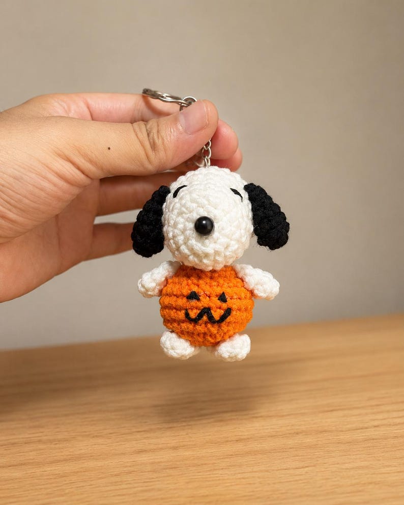 Crochet Halloween Dog Keychain, Handmade Amigurumi Spooky Keyring, Devil, Skeleton, Bat or Pumpkin, Halloween Bag Charm