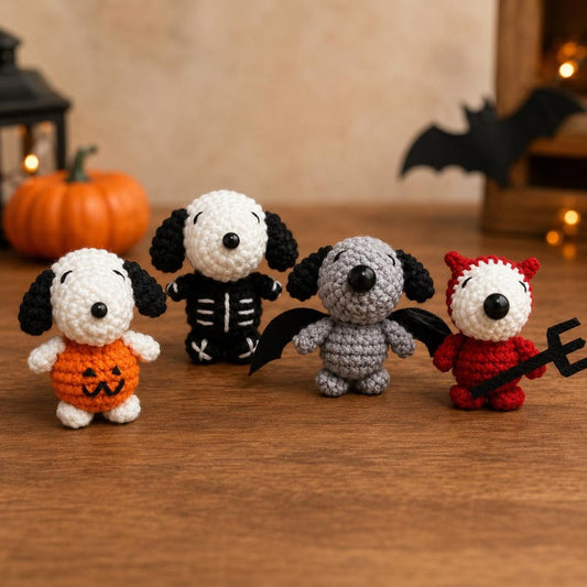 Crochet Halloween Dog Keychain, Handmade Amigurumi Spooky Keyring, Devil, Skeleton, Bat or Pumpkin, Halloween Bag Charm