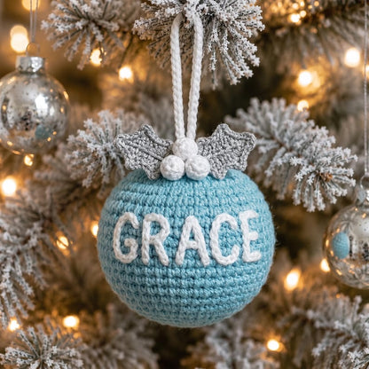 Personalized Crochet Christmas Ornament, Custom Name Bauble, Handmade Tree Decoration, Family Stocking Stuffer, Holiday Gift