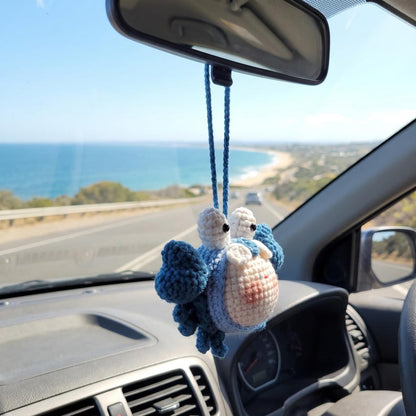 Handmade Kawaii Crab Crochet Car Charm with Rearview Mirror Hanger