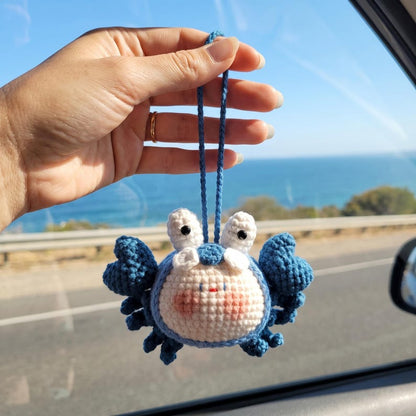 Handmade Kawaii Crab Crochet Car Charm with Rearview Mirror Hanger