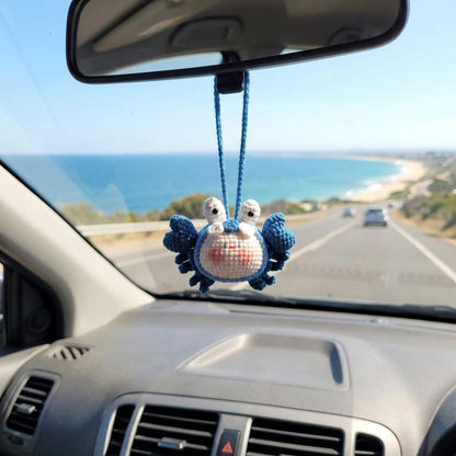 Handmade Kawaii Crab Crochet Car Charm with Rearview Mirror Hanger