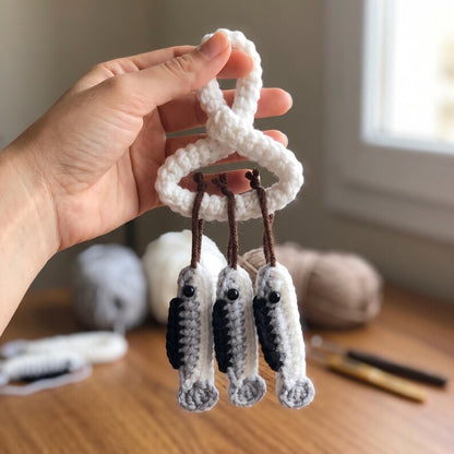 Handmade Boho Fish Skeleton Crochet Car Mirror Charms Set of 3