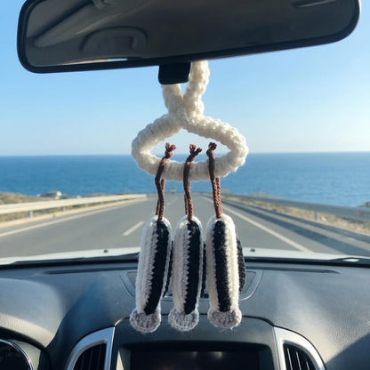 Handmade Boho Fish Skeleton Crochet Car Mirror Charms Set of 3