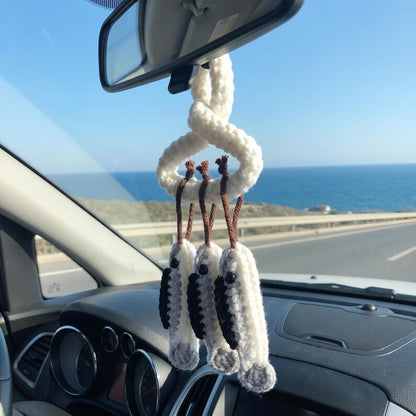 Handmade Boho Fish Skeleton Crochet Car Mirror Charms Set of 3
