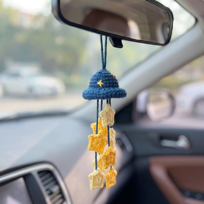 Handmade Crochet Wizard Hat Car Charm with Dangling Stars