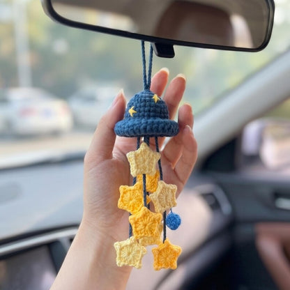 Handmade Crochet Wizard Hat Car Charm with Dangling Stars