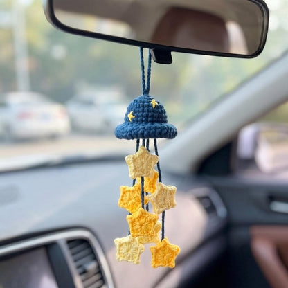 Handmade Crochet Wizard Hat Car Charm with Dangling Stars