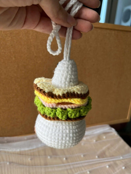 Handmade Kawaii Burger Duck Crochet Car Charm for Rear View Mirror