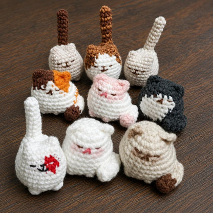 Crochet Mini Cat Keychain - Chubby Amigurumi Kitty Plush, Bag Charm, Gift for Cat Lovers