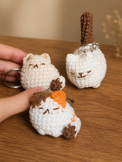 Crochet Mini Cat Keychain - Chubby Amigurumi Kitty Plush, Bag Charm, Gift for Cat Lovers