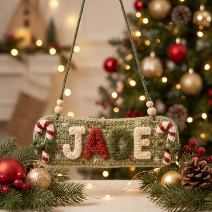 Personalized Crochet Christmas Name Sign, Custom Door Hanger, Handmade Holiday Plaque, Kids Room Decor, Family Christmas Gift