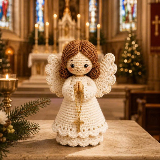 Handmade Crochet Guardian Angel Doll, Handmade Angel Figurine, Prayer Angel Decor, Religious Gift for Mom Daughter, Ready to Gift