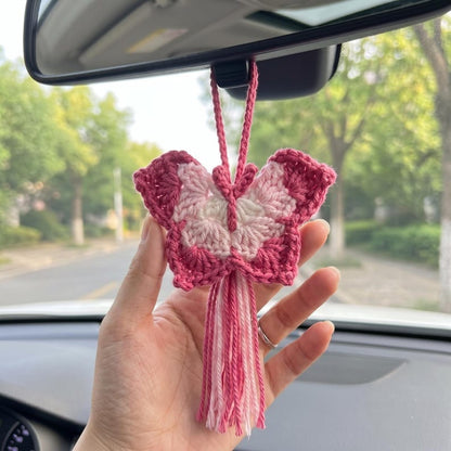 Handmade Crochet Butterfly Car Mirror Charm with Tassel