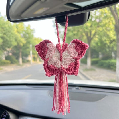Handmade Crochet Butterfly Car Mirror Charm with Tassel