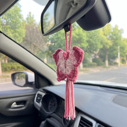 Handmade Crochet Butterfly Car Mirror Charm with Tassel