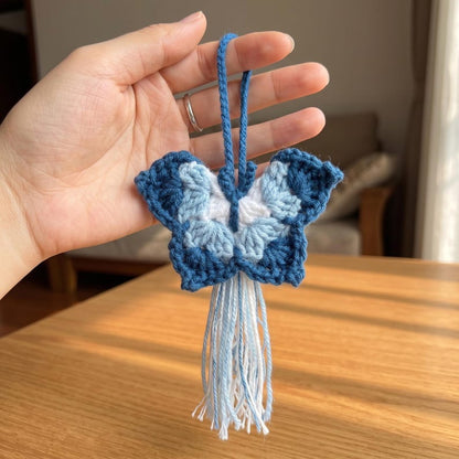 Handmade Crochet Butterfly Car Mirror Charm with Tassel