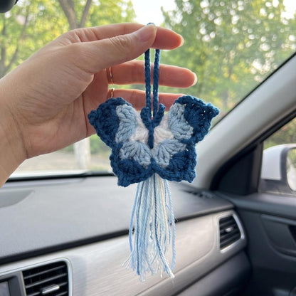 Handmade Crochet Butterfly Car Mirror Charm with Tassel