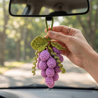 Handmade Crochet Grape Cluster Charm for Car Mirror