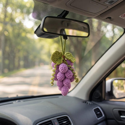 Handmade Crochet Grape Cluster Charm for Car Mirror
