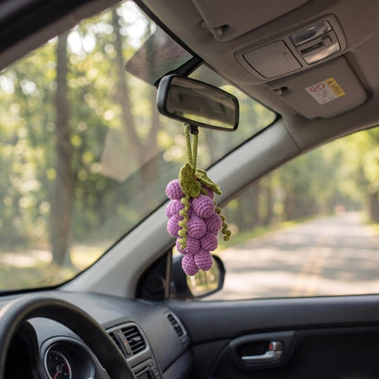 Handmade Crochet Grape Cluster Charm for Car Mirror