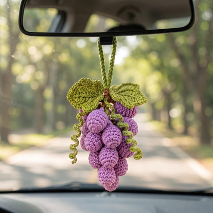 Handmade Crochet Grape Cluster Charm for Car Mirror