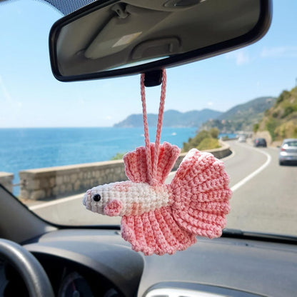 Handmade Crochet Betta Fish Rearview Mirror Charm for Car