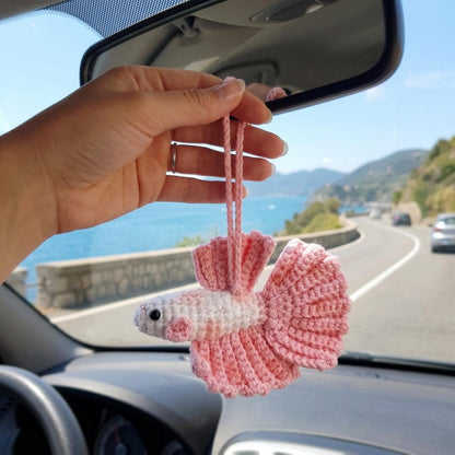 Handmade Crochet Betta Fish Rearview Mirror Charm for Car