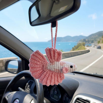 Handmade Crochet Betta Fish Rearview Mirror Charm for Car