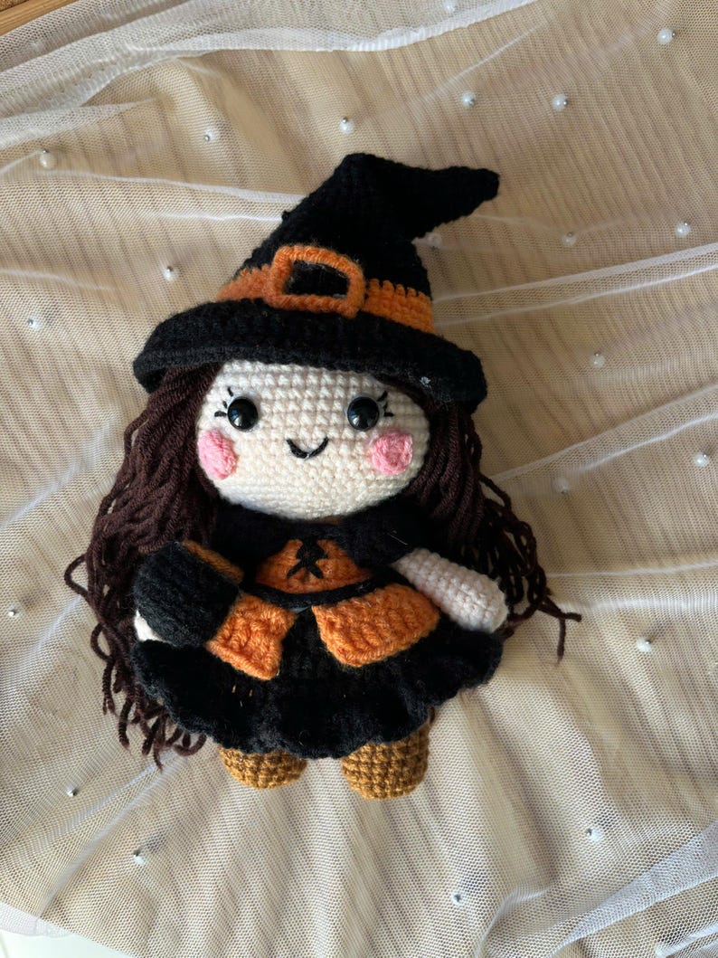 Handmade Kawaii Witch Crochet Doll for Halloween