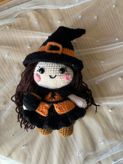 Handmade Kawaii Witch Crochet Doll for Halloween