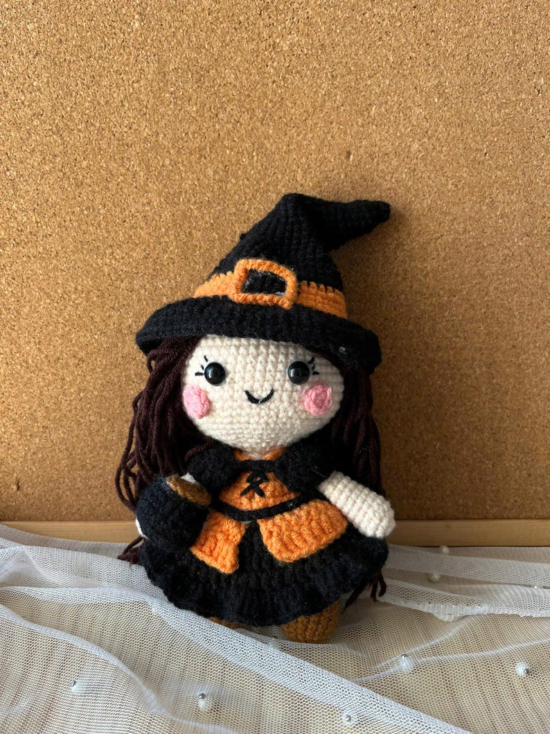 Handmade Kawaii Witch Crochet Doll for Halloween