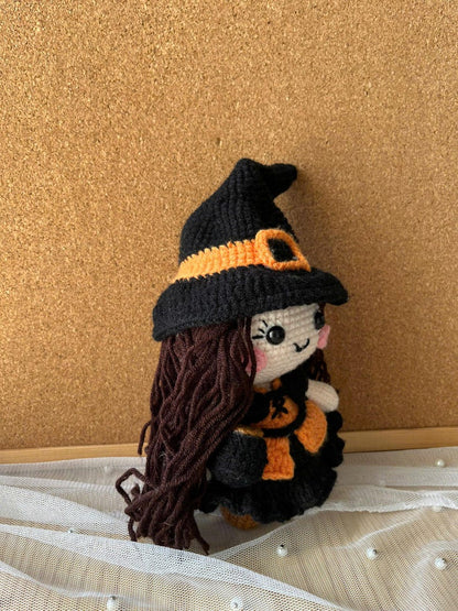 Handmade Kawaii Witch Crochet Doll for Halloween