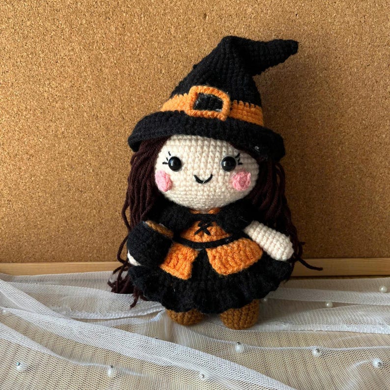 Handmade Kawaii Witch Crochet Doll for Halloween