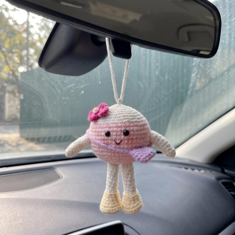 Crochet Ball Car Hanging, Amigurumi Rearview Mirror Charm, Cute Plush Ball Car Decor