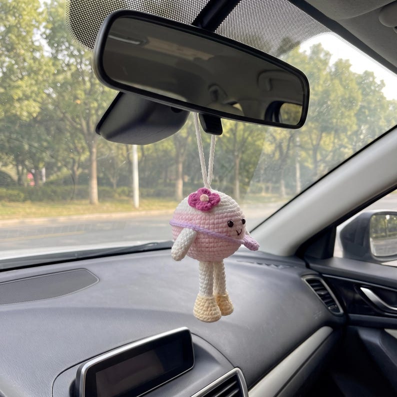 Crochet Ball Car Hanging, Amigurumi Rearview Mirror Charm, Cute Plush Ball Car Decor