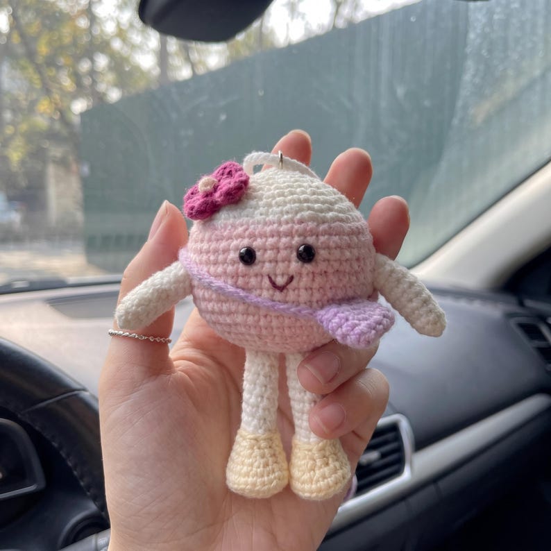 Crochet Ball Car Hanging, Amigurumi Rearview Mirror Charm, Cute Plush Ball Car Decor