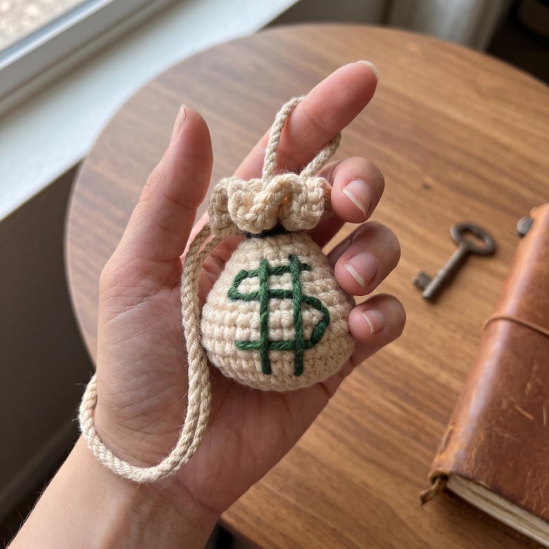 Handmade Crochet Money Bag Charm for Car Rearview Mirror