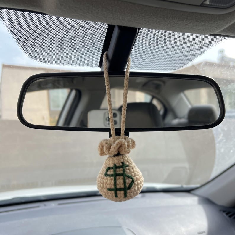 Handmade Crochet Money Bag Charm for Car Rearview Mirror