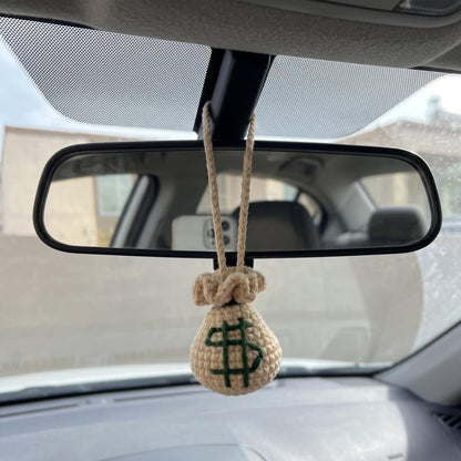 Handmade Crochet Money Bag Charm for Car Rearview Mirror