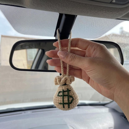 Handmade Crochet Money Bag Charm for Car Rearview Mirror